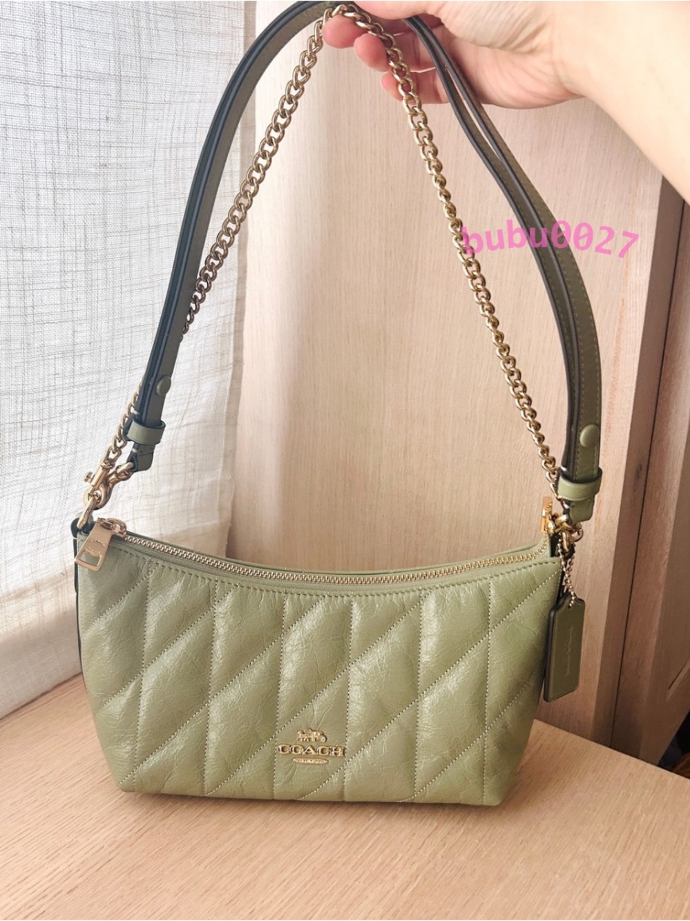 NWT🍐Coach Caitlin Shoulder Bag With Quilting Pistachio Green CDZ88 Crossbody